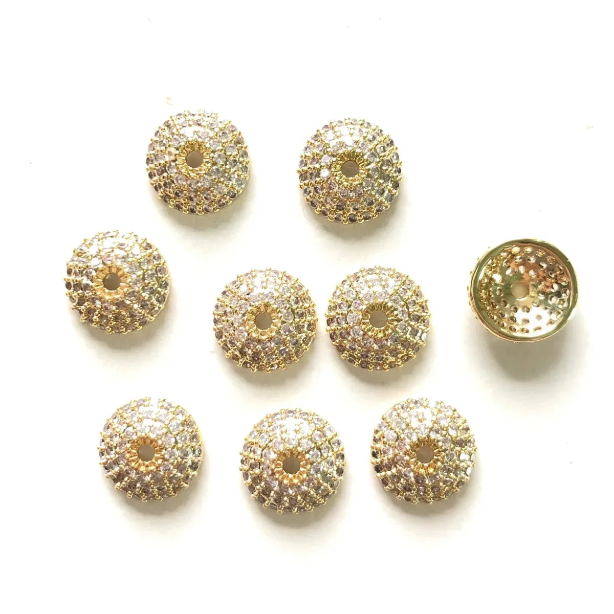 20pcs 8/10/11mm Cubic Zirconia Pave Beads Caps Spacers for Bracelet Necklace Earring Making  Gold-Plate Jewelry Accessory Supply