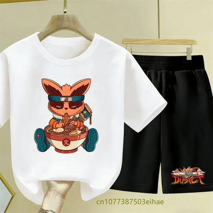 Naruto Children's 2-Piece Set Classic Anime Style Short Sleeve Top Casual Shorts Summer Outfit Specially Designed For Boys Girls