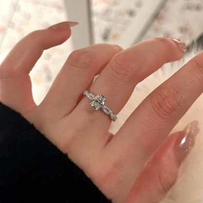 Oval Cut 5*7mm Certified Moissanite Rings for Women Plated 18k Classic Wedding Jewelry 925 Sterling Silver Lab Diamond