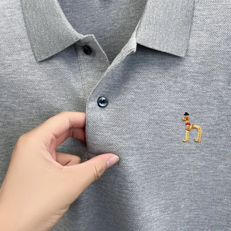 100% Cotton Luxury Brand Men's Polo Shirt Exquisite Dog Embroid Long Sleeve Fashion Quality Lapel T-Shirt Business Casual Menswear