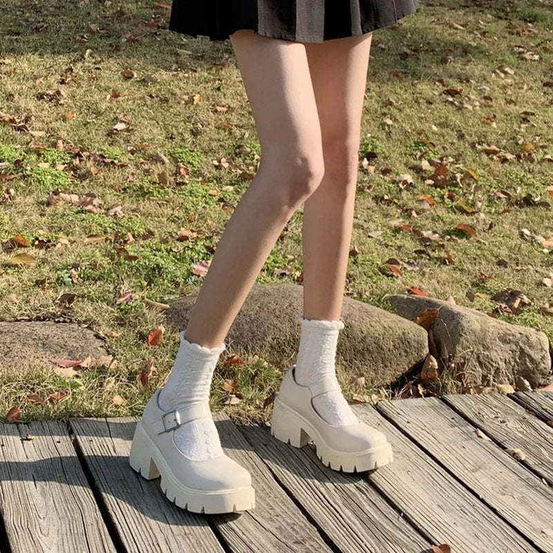 Patent Leather High Heels Mary Jane Shoes Women Japanese Style Ankle Buckle Platform Pumps Woman Punk Jk Uniform Lolita Shoes 43
