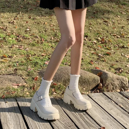 Patent Leather High Heels Mary Jane Shoes Women Japanese Style Ankle Buckle Platform Pumps Woman Punk Jk Uniform Lolita Shoes 43