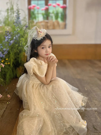 Children Dress Princess Dress 2026 Summer New Girls Sparkling Fairy Fluffy Gauze Dress