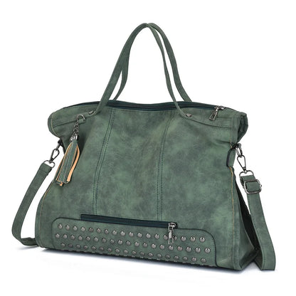Vintage Designer Luxury Women Tote Bag Casual Lage Capacity Handbags Fashion Rivet Tassel PU Leather Female Shoulder Bag