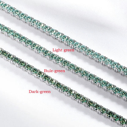 3/4mm GRA Certified Full Green Moissanite Tennis Bracelet for Women 18K Plated Lab Diamond 925 Silver Bracelet Men
