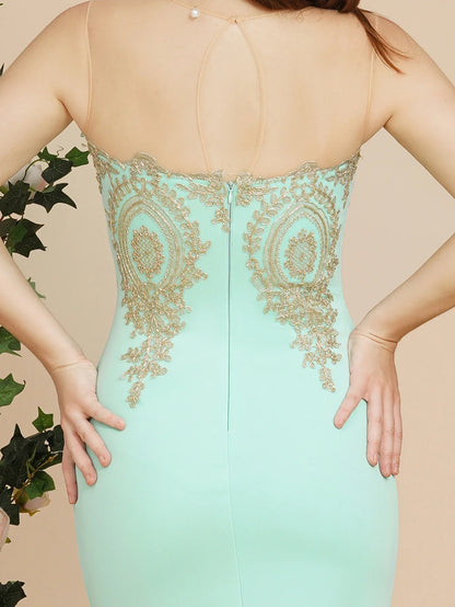 Mint Green Bridesmaid Dresses Mermaid Lace Applique Mesh Neck Backless Evening Formaol Party Prom Gown For Bride Vestido De Gala
