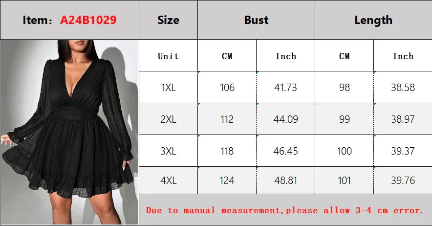 New Sexy V-Neck Short Dress Plus Size Solid Polka Dot Long-Sleeve American Slim A-Line Skirt Elegant Party Women's Evening Dress