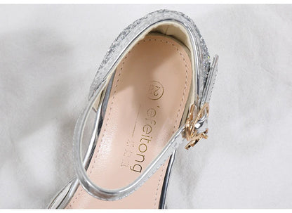 Children's Sandals for Party Wedding Elegant Bowknot Kids Girls Versatile Sequins High-heels Fashion Pearl Princess Single Shoes