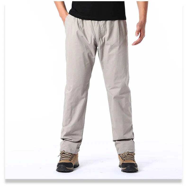 Men's Summer Casual Pants Cotton Thin Style Overalls Elastic Waist Outdoor Sports Loose Work Pants Trend Solid Color Pants