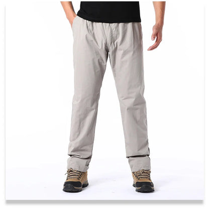 Men's Summer Casual Pants Cotton Thin Style Overalls Elastic Waist Outdoor Sports Loose Work Pants Trend Solid Color Pants