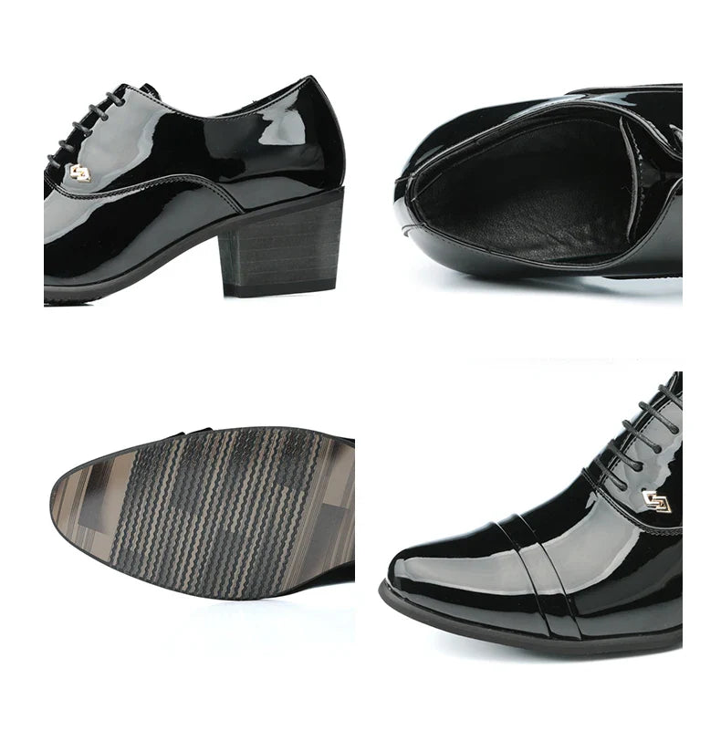 Premium leather men shoes slip on loafers European brand business casual wedding party plaid design height increasing