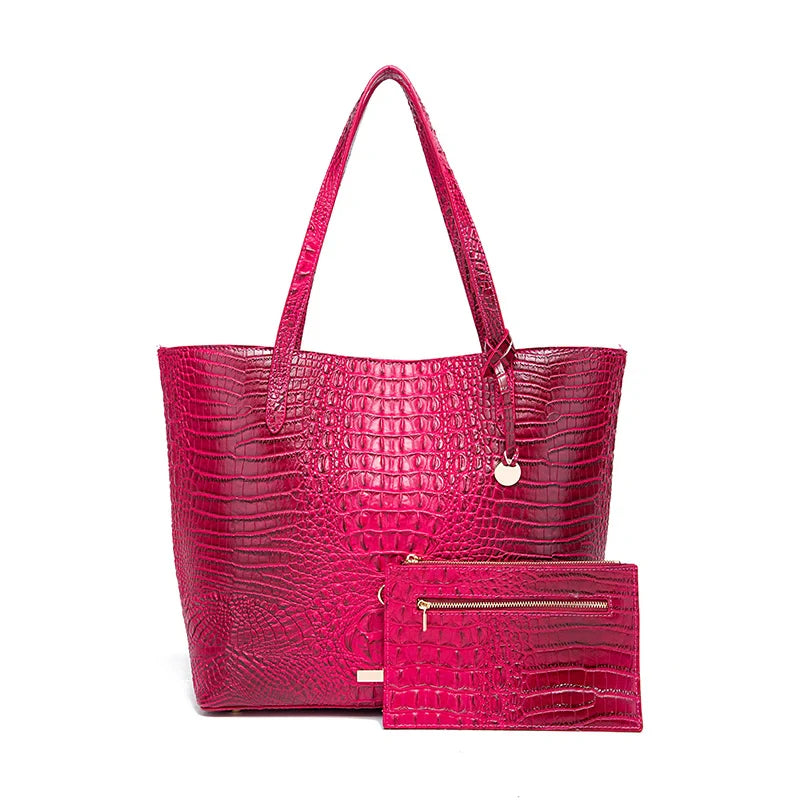 Leather Fashion Two Piece Crocodile Pattern Single Shoulder Tote Bag
