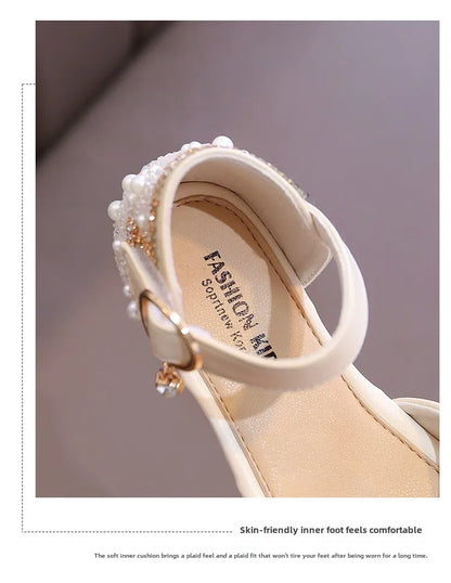 2025 New Summer Style Fashionable Comfortable Casual and Elegant Flat Bow Toe-toe Beaded Wear-resistant Girls' Leather Shoes