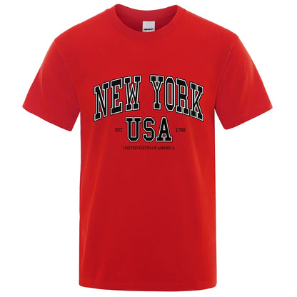 New York Usa Est 1788 Street City Letter Tops Men O-Neck Shirt Summer Loose Clothing Loose Cotton Oversize Tshirt Hip Hop Tops