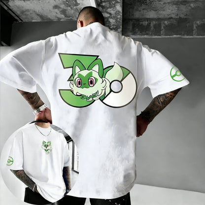 30th Anniversary Sprigatito Printed T-shirt Summer Men's and Women's Loose Casual Hip Hop Trendy Short Sleeve Top