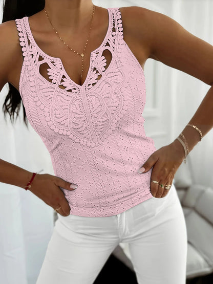 Women's Lace V Neck Sleeveless T Shirts Casual Loose Fiting Tank Tops Solid Color Tee Blouse Summer Sexy Outfits