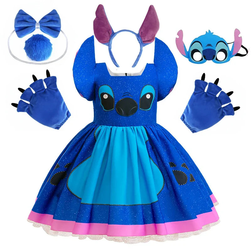 Girl's Dress Cartoon Stitch Movie Dress Cosplay Costume Stage Performance Halloween Carnival Children's Dress Up 12Yrs