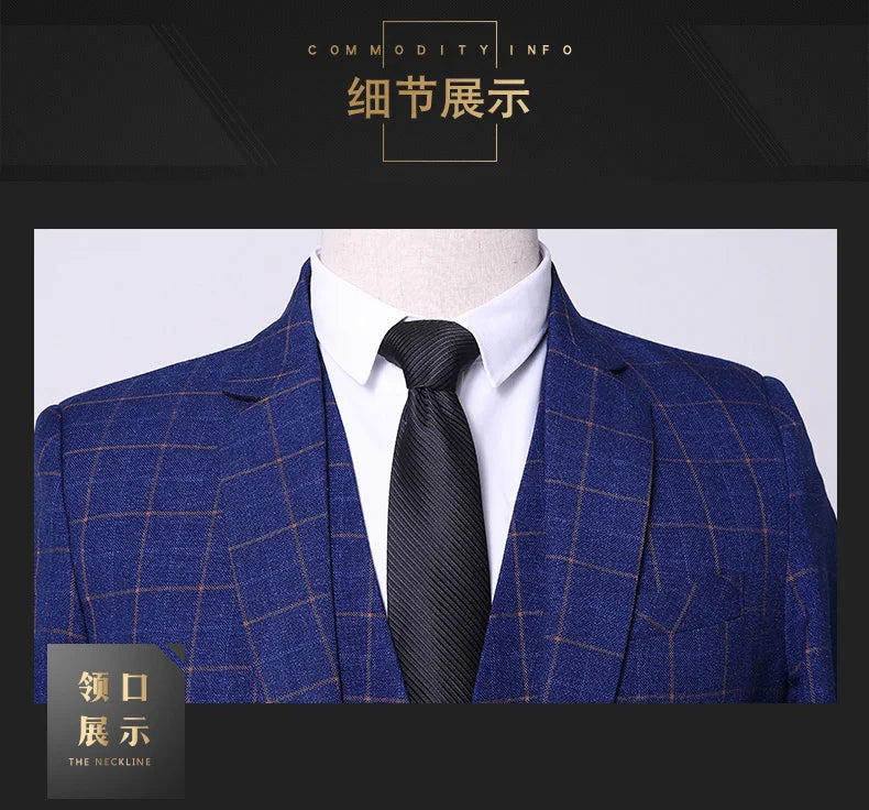 Blazer Vest Pants  Boutique Plaid Men's Formal Groom Wedding Dress Slim Suit 3Pcs or 2Pcs Men's Casual Business Suit Tuxedo