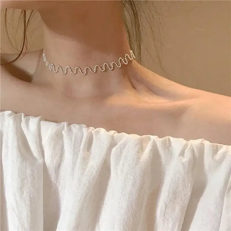 Korean Fashion Sweet Heart Shaped Necklace For Women Crystal Zircon Pendant Clavicle Chain Elegant Romantic Party Gift Jewelry