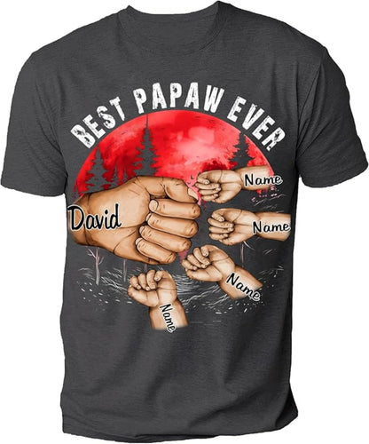 Personalize Best Grandpa Dad Ever Black Shirt - Custom Fist Bump Papa Father w Kid Name T-Shirt S-3XL