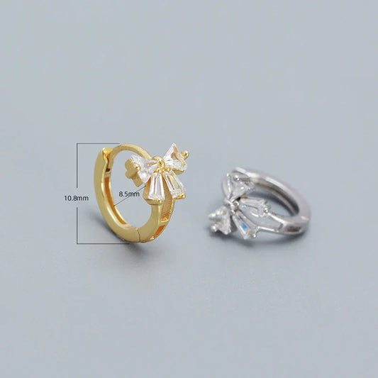 925 Sterling Silver Sweet Korean Bow Huggies Hoop Earrings for Women Fashion Cute Teen Birthday Party Girl Jewelry Gift