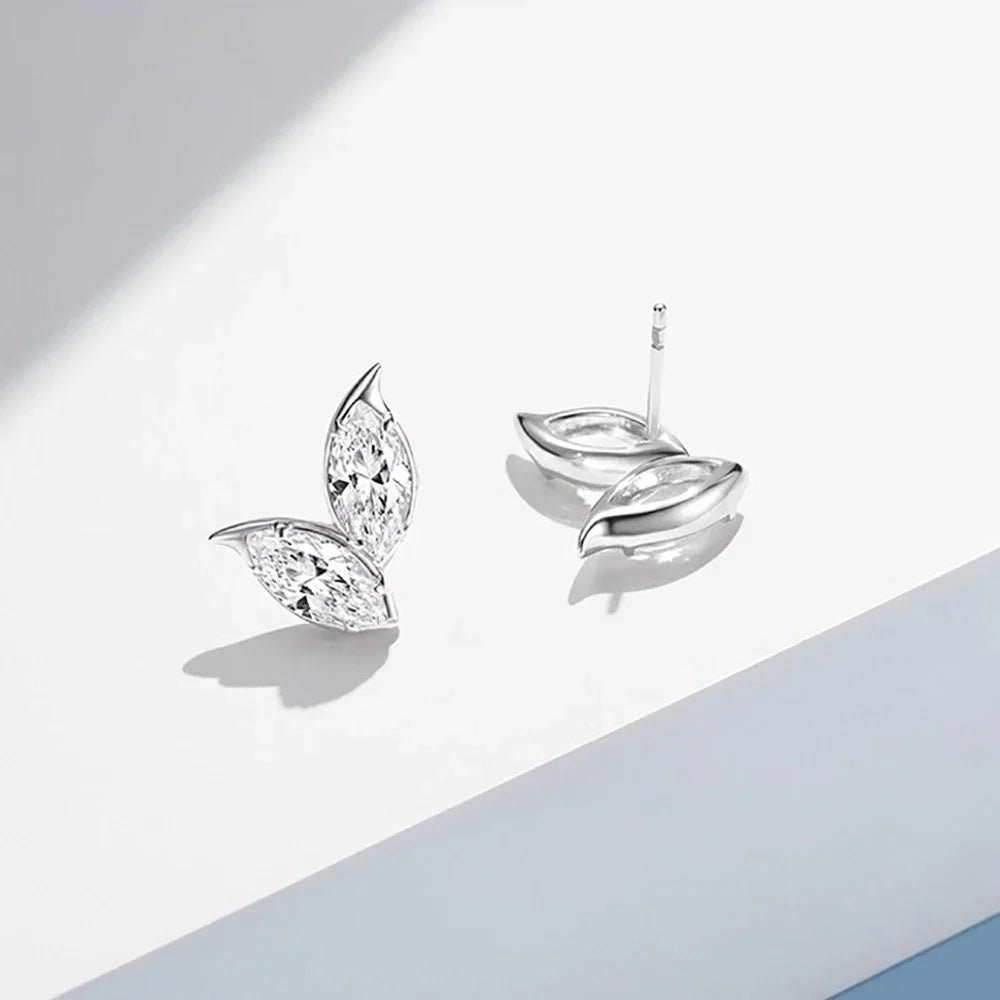 2-Leaves Moissanite Stud Earrings for Women 4Cttw Marquise Cut Lab Diamond Earring 925 Sterling Silver Ear Studs Fine Jewelry