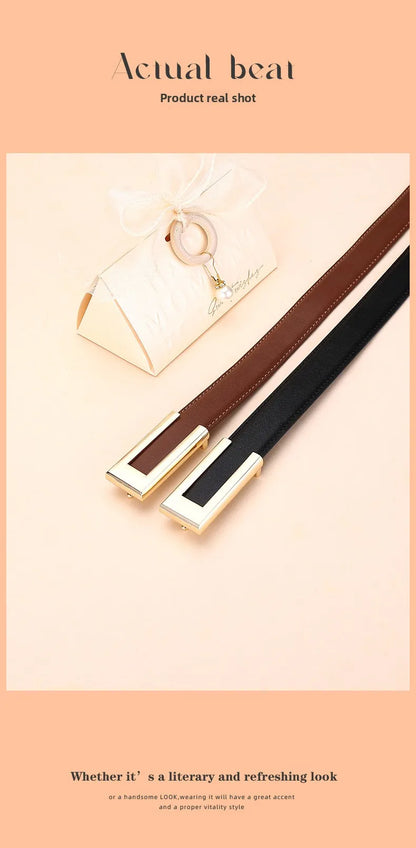 Genuine leather belt for women; cowhide fashion waist belt; versatile smooth buckle; 2025 dress decoration belt for