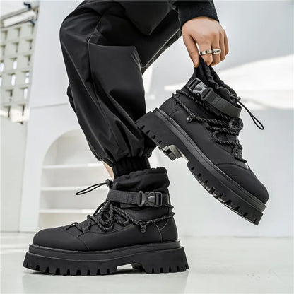 Fashion Men Casual Boots Designer High Top Mens Ankle Boots Winter Work Boots Breathable Walking Sneakers Black Leather Boots