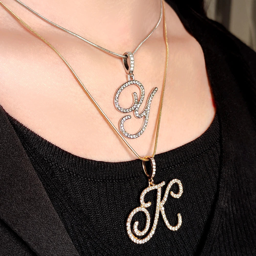 A-Z Cursive Initial Letter Name Pendant Necklace For Women Simple Rope Chain Letter Necklace Fashion Jewelry Gift