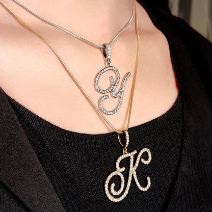 A-Z Cursive Initial Letter Name Pendant Necklace For Women Simple Rope Chain Letter Necklace Fashion Jewelry Gift