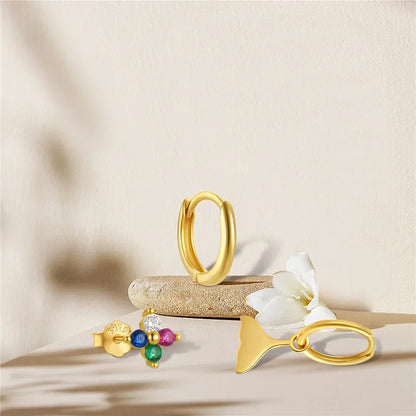 925 Sterling Silver 3pcs 4pcs Set Zircon Stud Earrings 18k Gold Star Minimalism Huggies Earring Fine Jewelly Set Party Gift