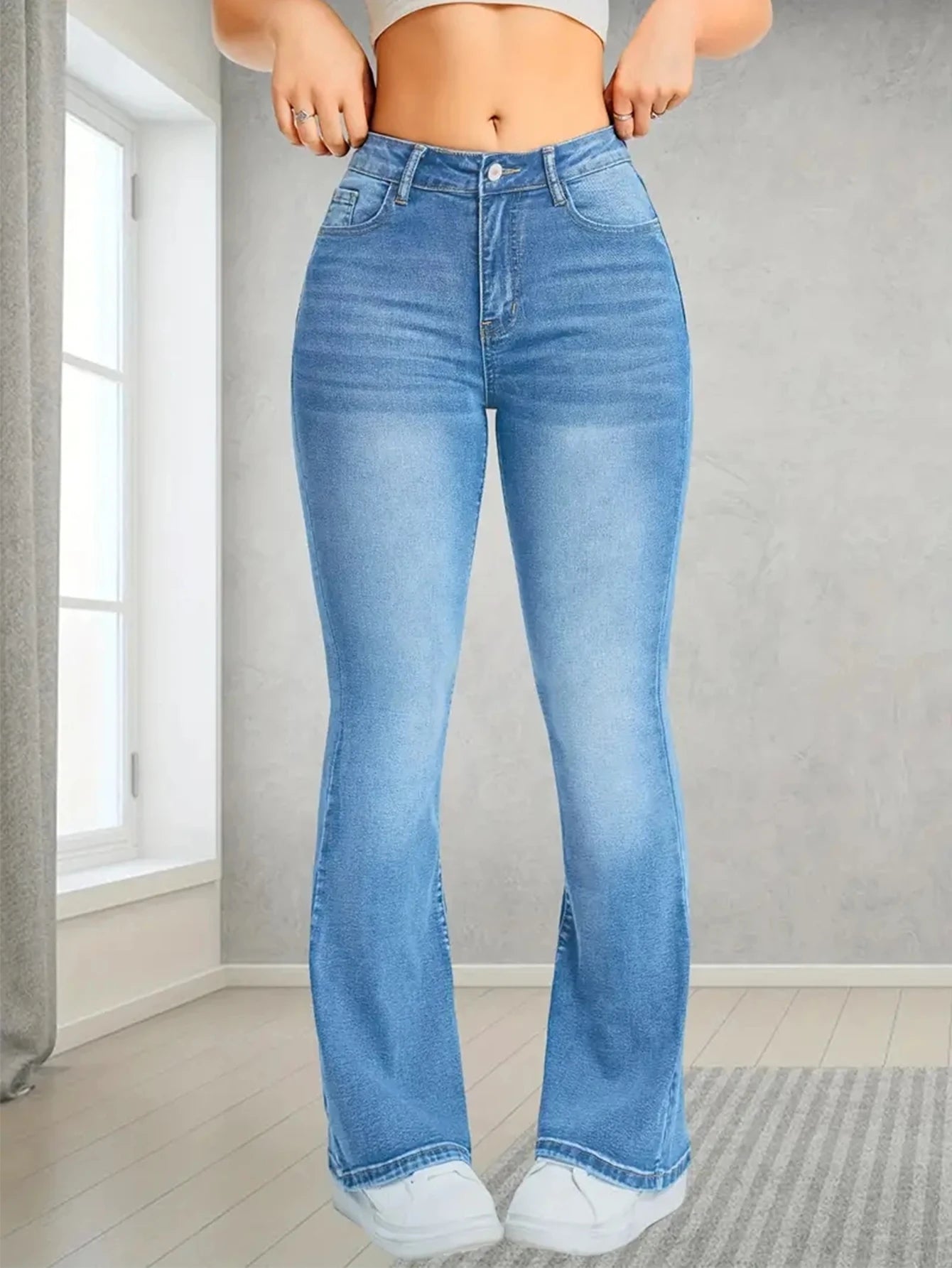 Womens Pants Casual Streetwear High Waist Wide Leg Flared Trousers Loose Fit Comfortable Daily Walking Denim