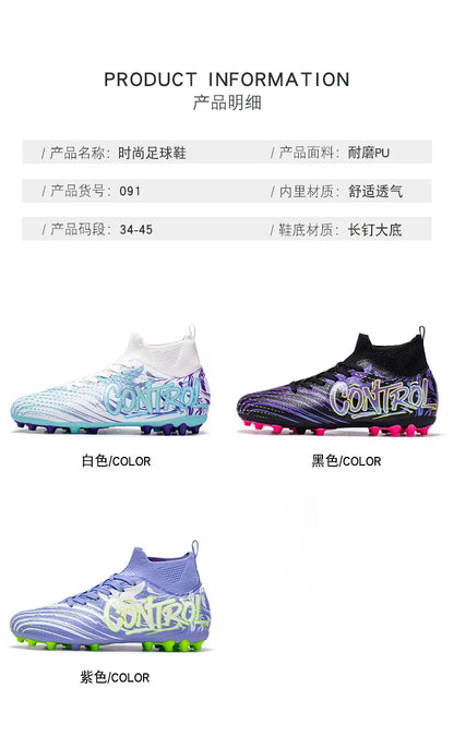 Unisex High-Top Soccer Cleats Non-Slip Football Boots Breathable Training Outdoor Grass Sneakers Men Women Professional Match