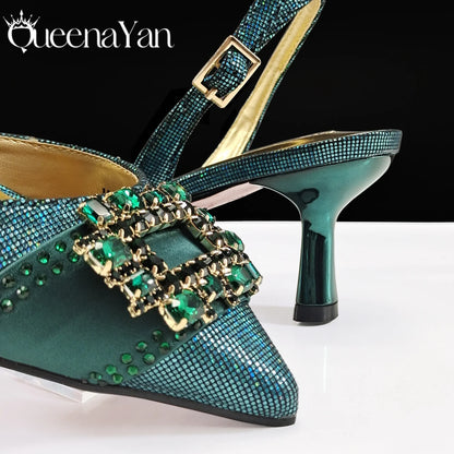 Elegant Noble Party Wedding Shoes And Bag Pointed Toe Decorated With Rhinestone Women Heel Shoes