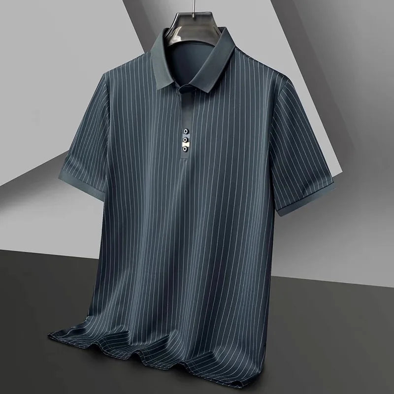 Brand striped design men's short sleeve fashionable polo shirt 2024 summer new cool and breathable casual lapel golf T-shirt