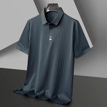 Brand striped design men's short sleeve fashionable polo shirt 2024 summer new cool and breathable casual lapel golf T-shirt