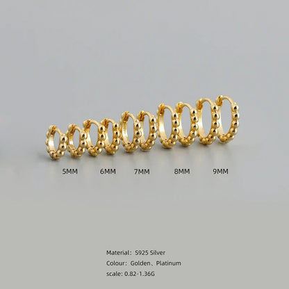 925 Sterling Silver Simple Fashion Glossy Beads Gold Huggies Hoop Earrings for Women Gothic Piercing Jewelry Accessories