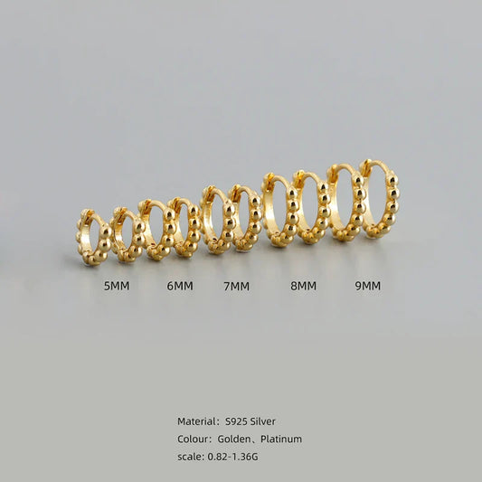 925 Sterling Silver Simple Fashion Glossy Beads Gold Huggies Hoop Earrings for Women Gothic Piercing Jewelry Accessories
