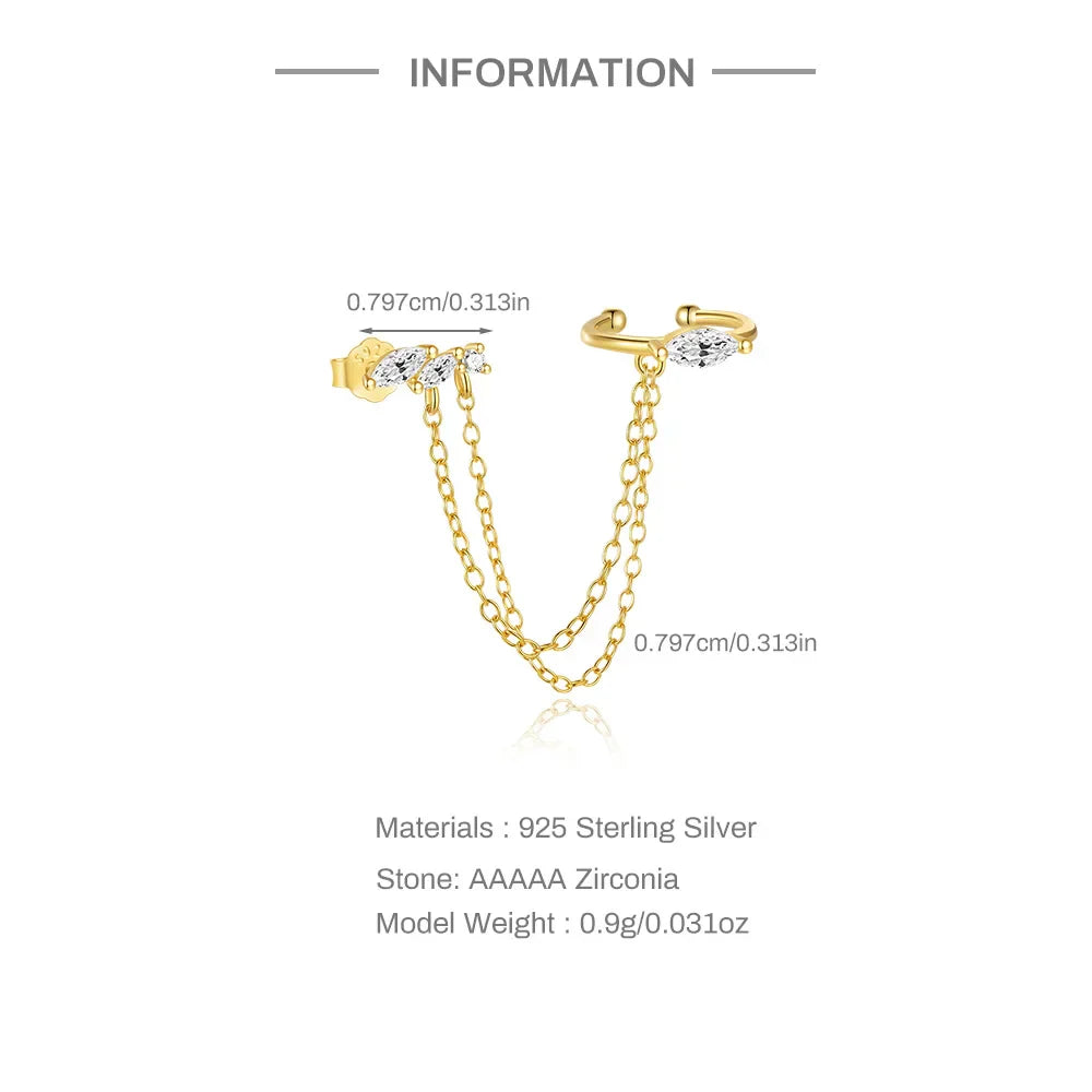 1PC 925 Sterling Silver Horse Eye Chain Tassel Zircon Drop Earrings For Women Ins Minimalism Geometric Earrings Gift