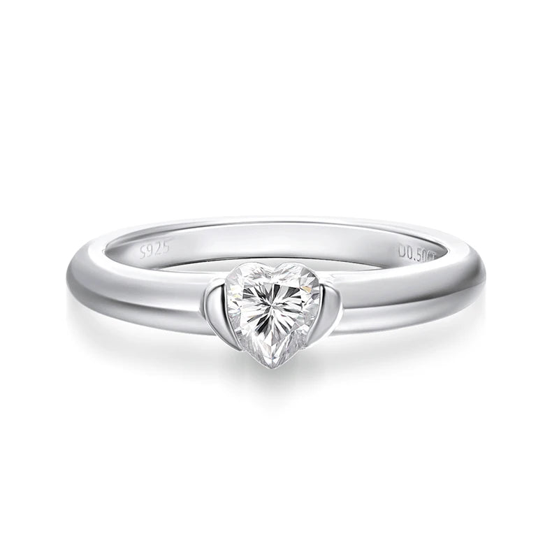 0.5CT Heart Cut Moissanite Solitaire Rings for Women Luxury Classic Wedding Lab Diamond Band 925 Sterling Silver Jewelry
