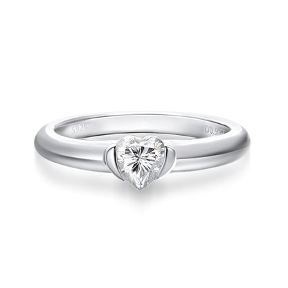 0.5CT Heart Cut Moissanite Solitaire Rings for Women Luxury Classic Wedding Lab Diamond Band 925 Sterling Silver Jewelry