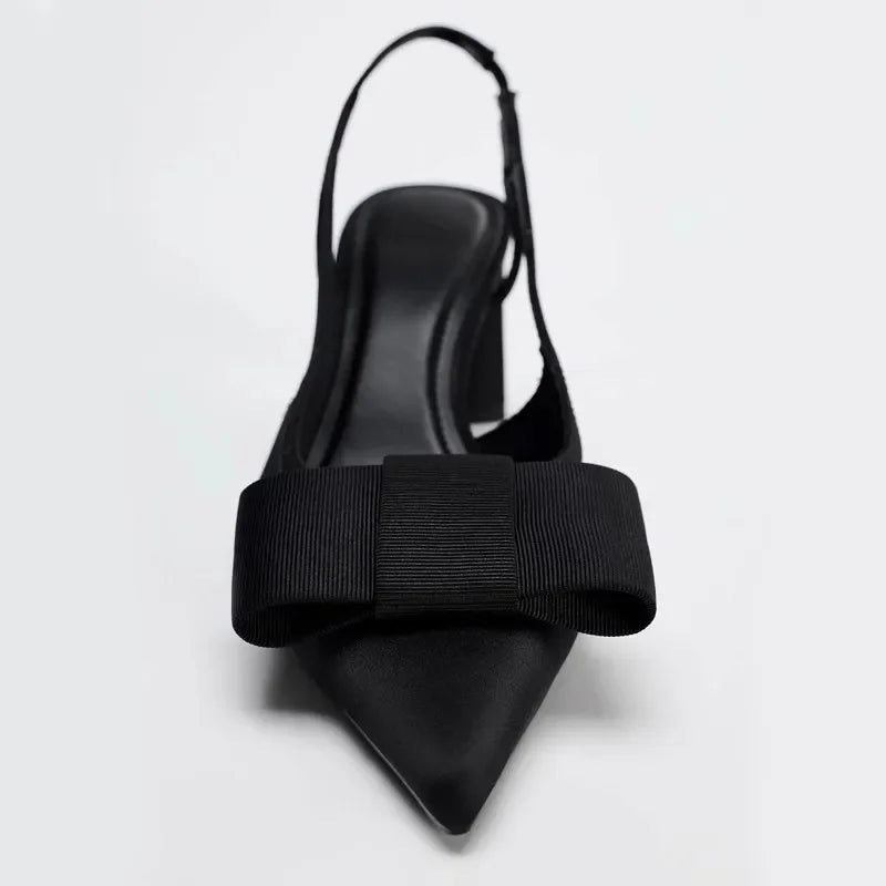 2026 Patent Leather Pointed Toe Heeled Sandals Women Elegant Bow Decoration Chunky Heel Pumps Luxury Designer Heels for Ladies