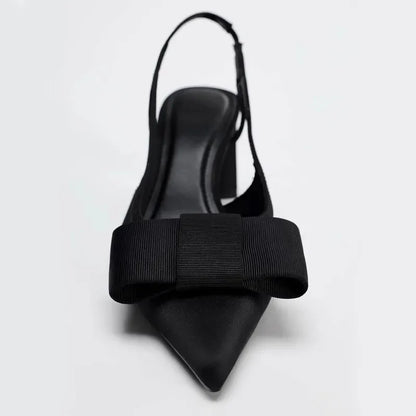 2026 Patent Leather Pointed Toe Heeled Sandals Women Elegant Bow Decoration Chunky Heel Pumps Luxury Designer Heels for Ladies