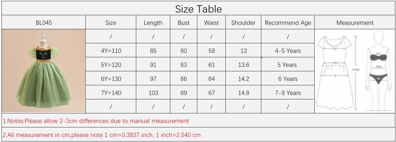 Girl Green Anna Princess Gown Kids Flower Embroidery Party Dress Girls Summer Daily Holiday Clothes Children Fashion Costumes
