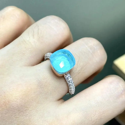 10.6mm S925 Ring Silver Rose Gold Metal 32 Colors Candy Style Zircon Crystal Ring for Women Fine Jewelry Party Gift Trendy Ring