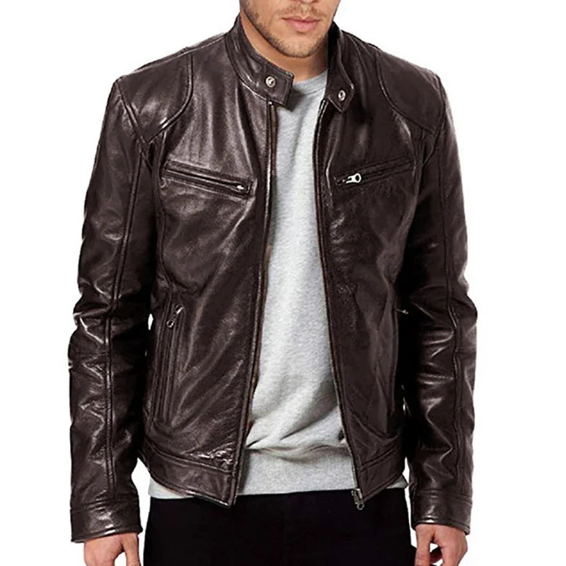 Jaquetas de Couro Masculinas 2024 Jaquetas Casuais de Motocicleta Masculinas Casaco de Motocicleta Slim Fit com Lapela Jaquetas de Couro PU Outono Casaco de Couro Masculino Anti-vento