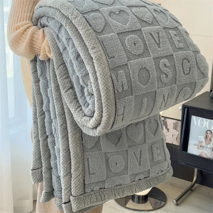Solid Color Taffeta Velvet Carved Blanket Thick Double-Sided Plush Multifunctional Blanket Office Nap Quilt for All Seasons