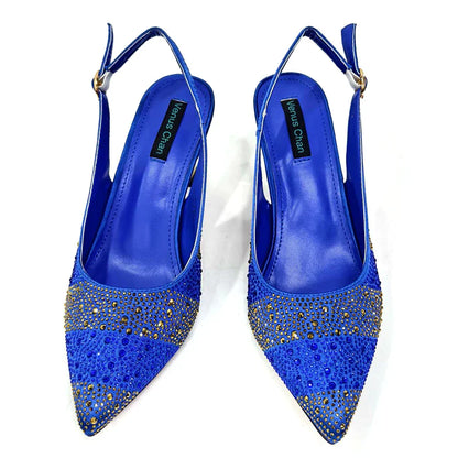 Pointed-Toe Luxury Style High Heels Sandal With Bag Set in Gold Color For Wedding Party Women