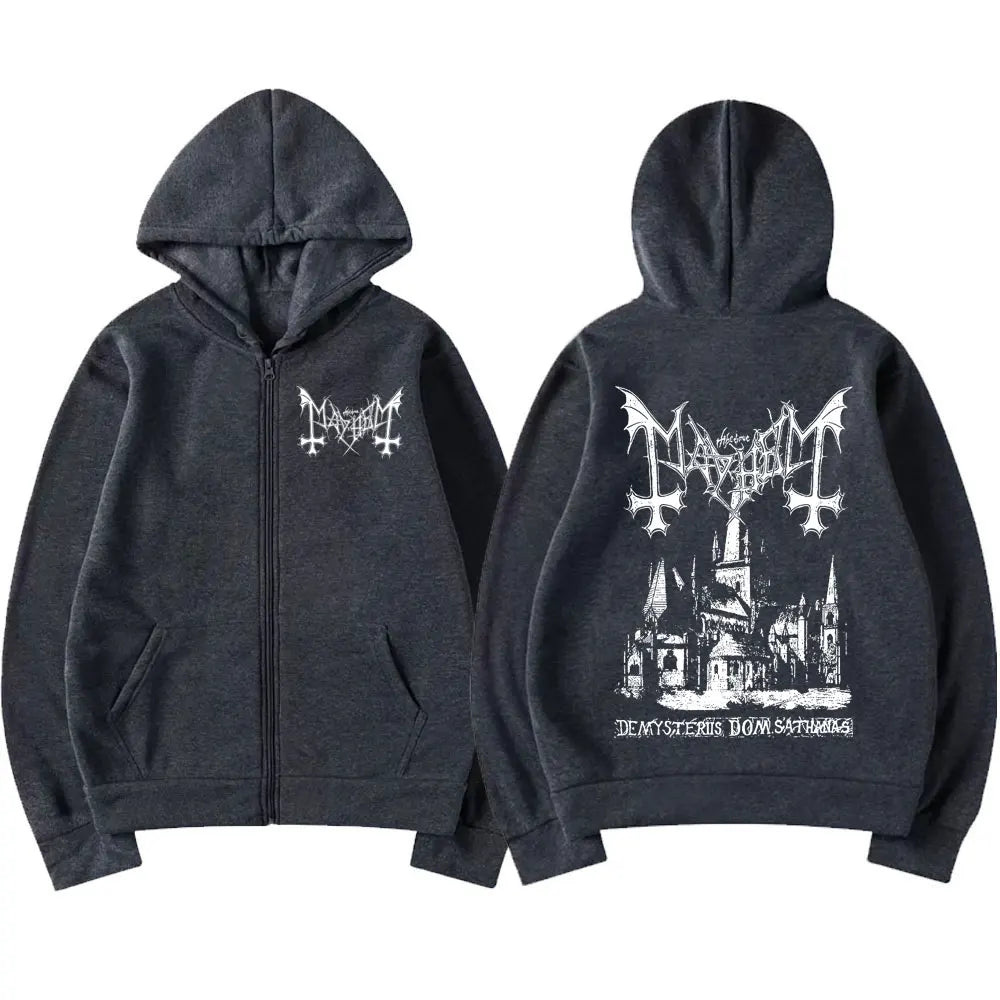 Mayhem De Mysteriis Dom Sathanas Album Zipper Hoodies Death Metal Gothic Zip Up Hoodie Men Women Oversized Fleece Hoody Jacket