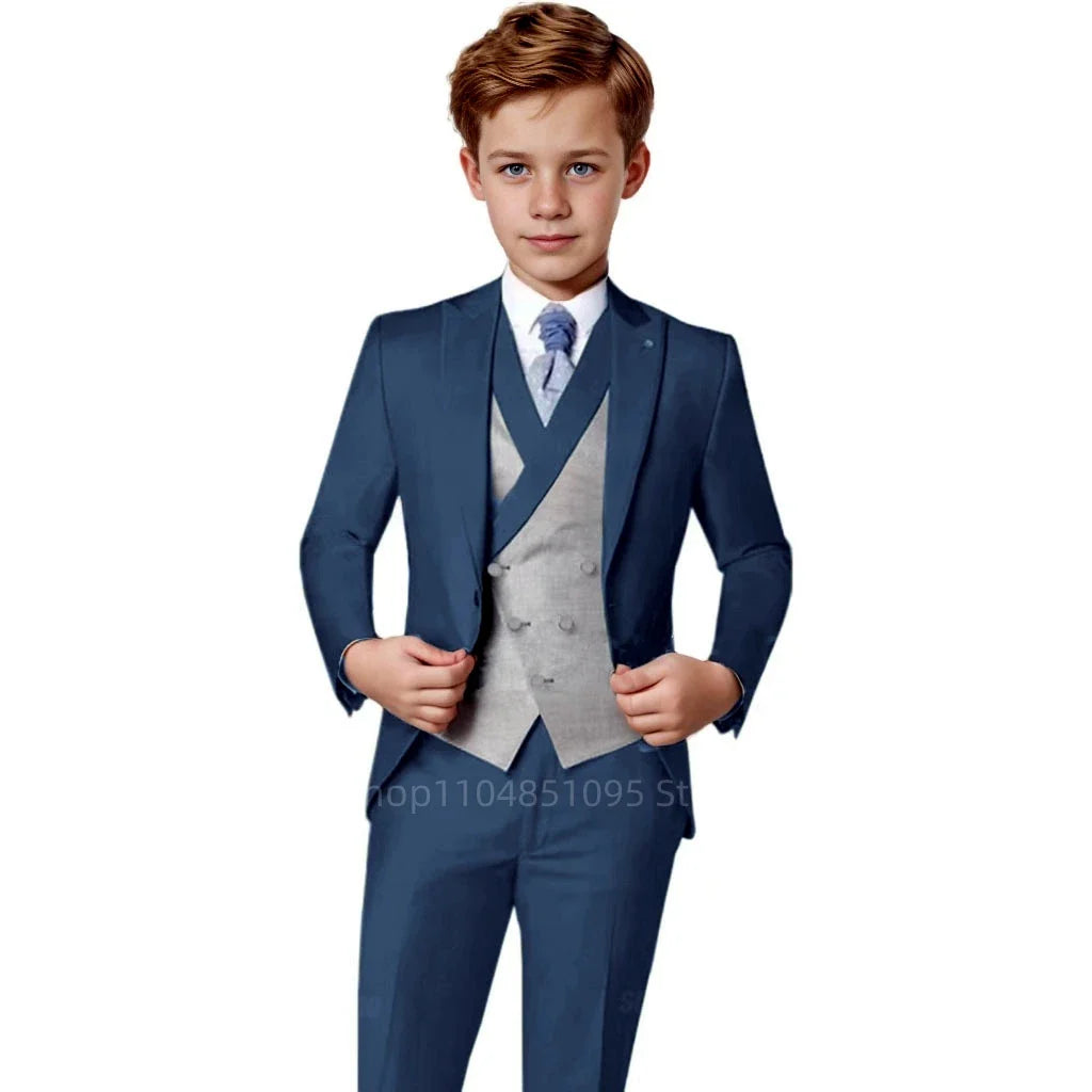 Elegant Orange Boy's Suit Set for Wedding 3 Pieces Suit Set Groom Tuxedo Sets Blazer Vest Pants Kids Guest Tuxedo Piano Suit